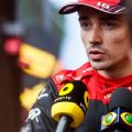 Ferrari's Charles Leclerc speaks to media after the Monaco Grand Prix. Monte Carlo, May 2022.