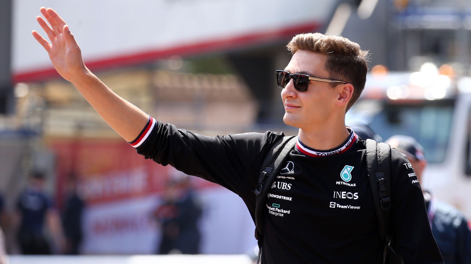 George Russell waves to the crowd. Monaco, May 2022.