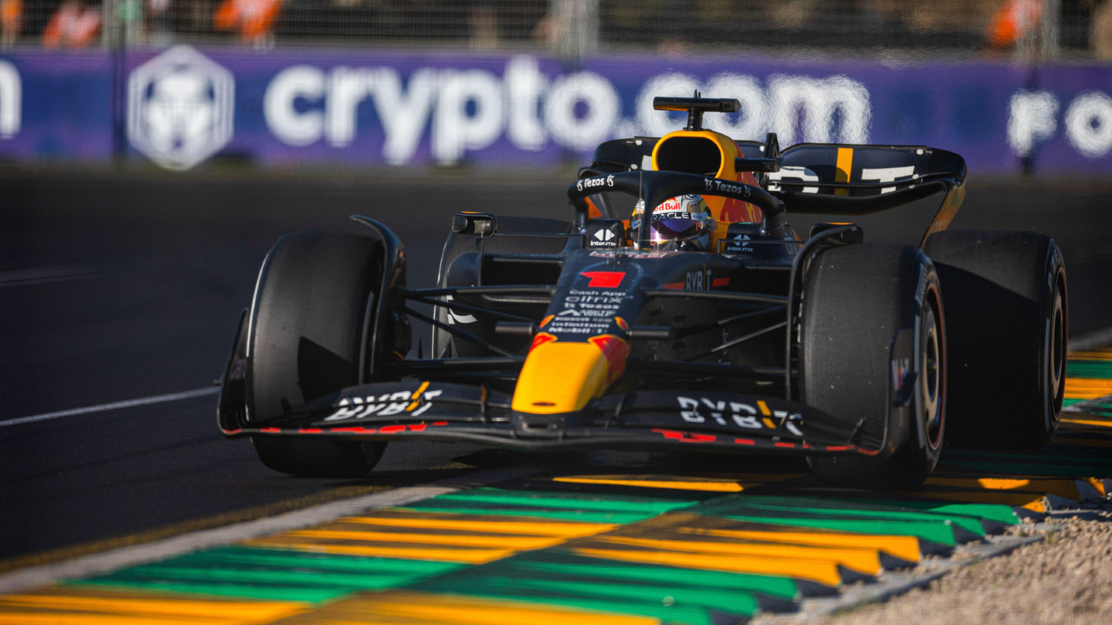 Red Bull's Max Verstappen drives the number one Red Bull during the Australian Grand Prix. Melbourne, March 2022. Driver numbers.