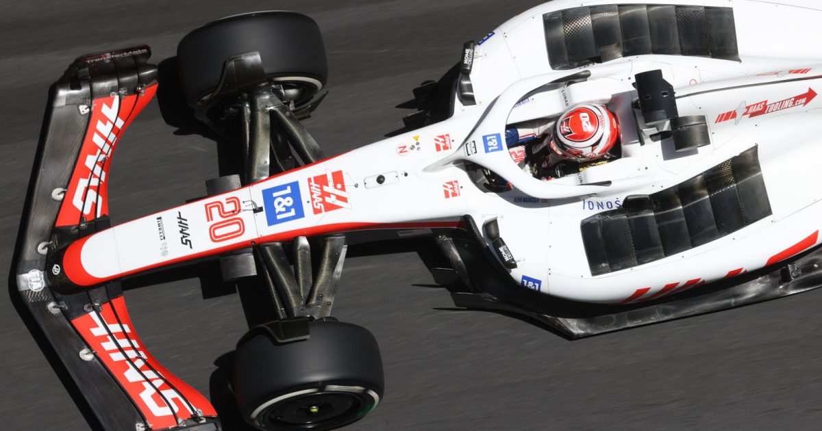 An aerial photograph of Kevin Magnussen in the Haas VF-22. Monaco May 2022.
