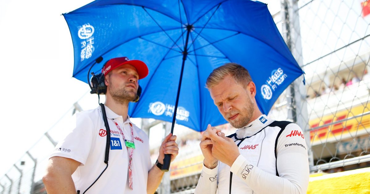 Nikolaj Madsen and Kevin Magnussen. Barcelona, May 2022. (Photo credit: Haas)