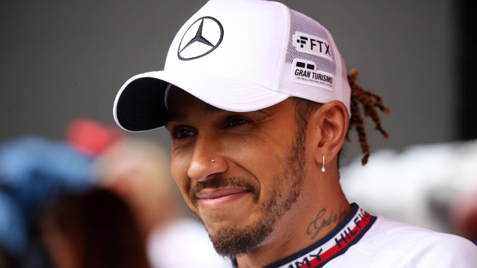 Lewis Hamilton wearing white Mercedes cap. Monaco May 2022.