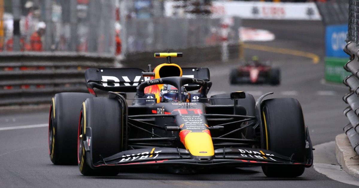 Sergio Perez's Red Bull well ahead of a Ferrari. Monaco May 2022.