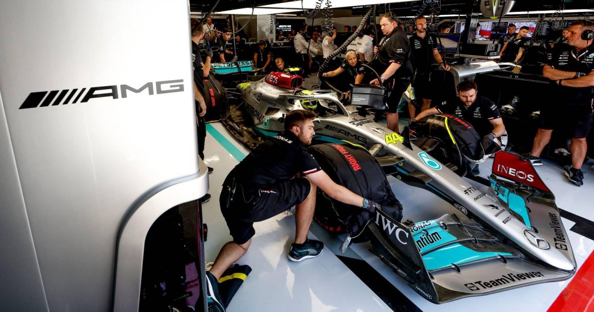Mercedes prepare to send Lewis Hamilton out. Spain, May 2022.