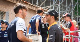 Pierre Gasly speaking to Daniel Ricciardo during the driver parade. Monaco May 2022