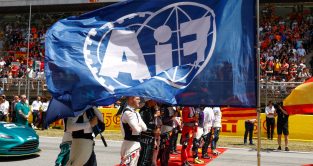 Drivers on the grid with the FIA flag. Spain May 2022