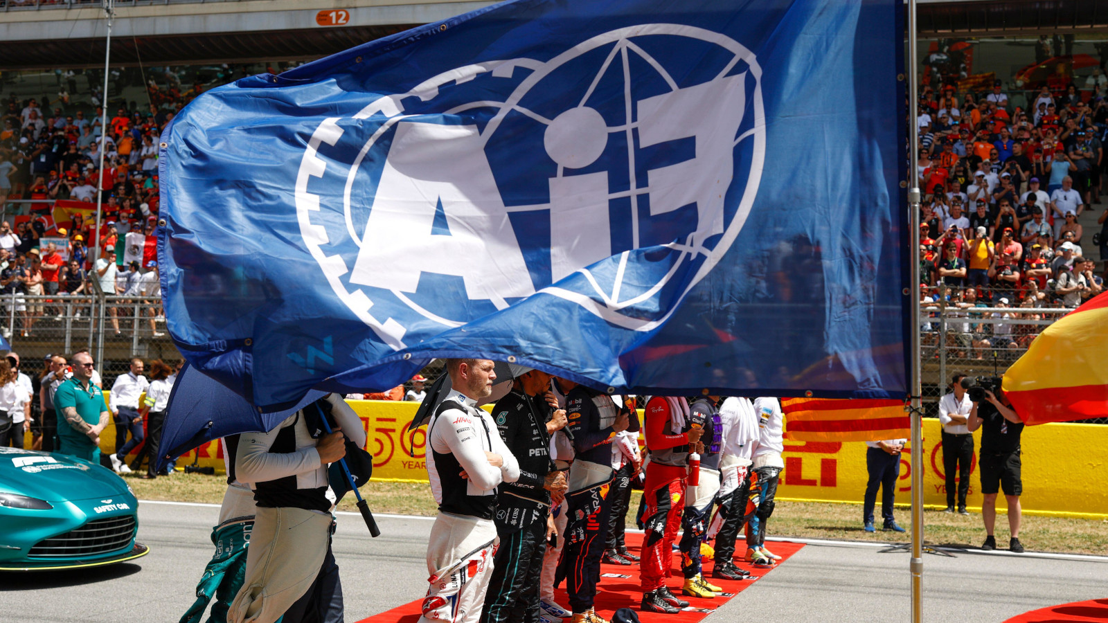 Drivers on the grid with the FIA flag. Spain May 2022