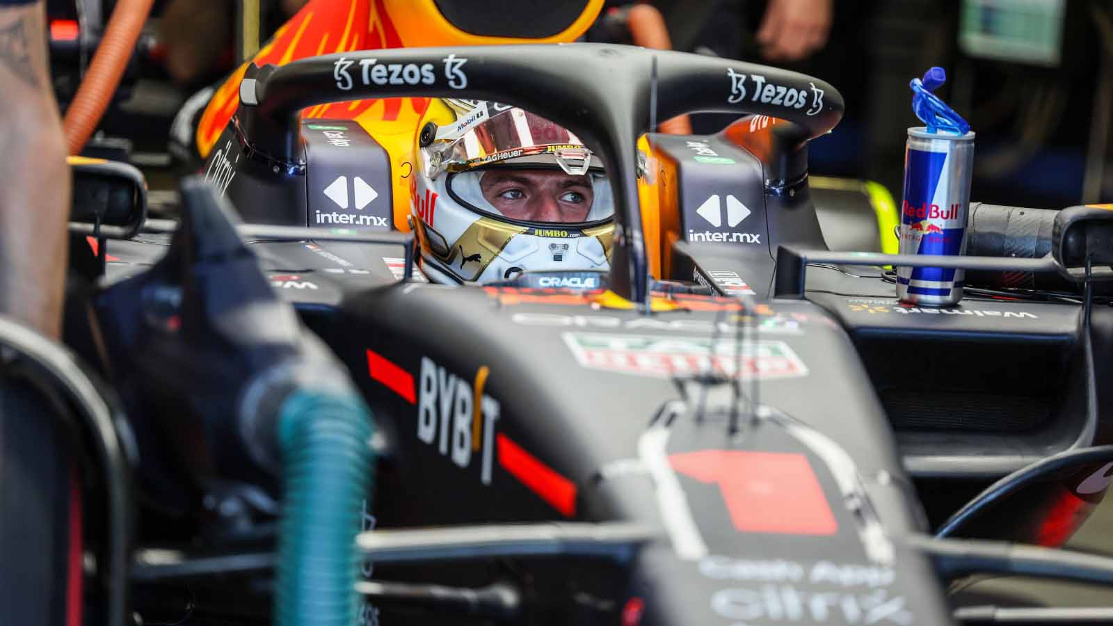 Max Verstappen in the cockpit. Baku June 2022.