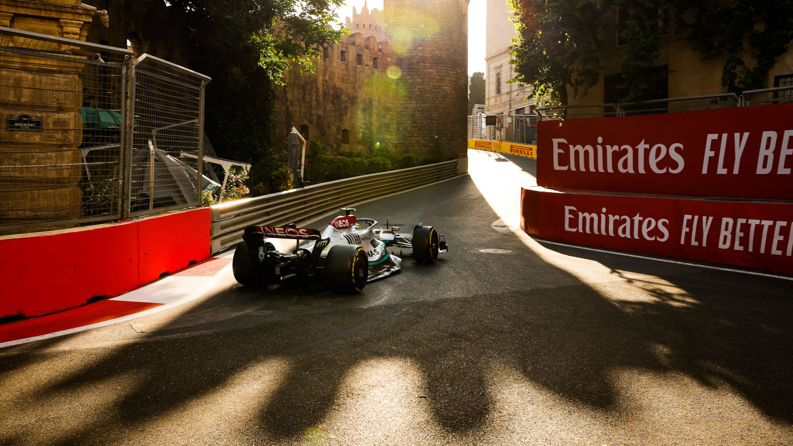 Lewis Hamilton drives through the narrow castle section. Baku June 2022