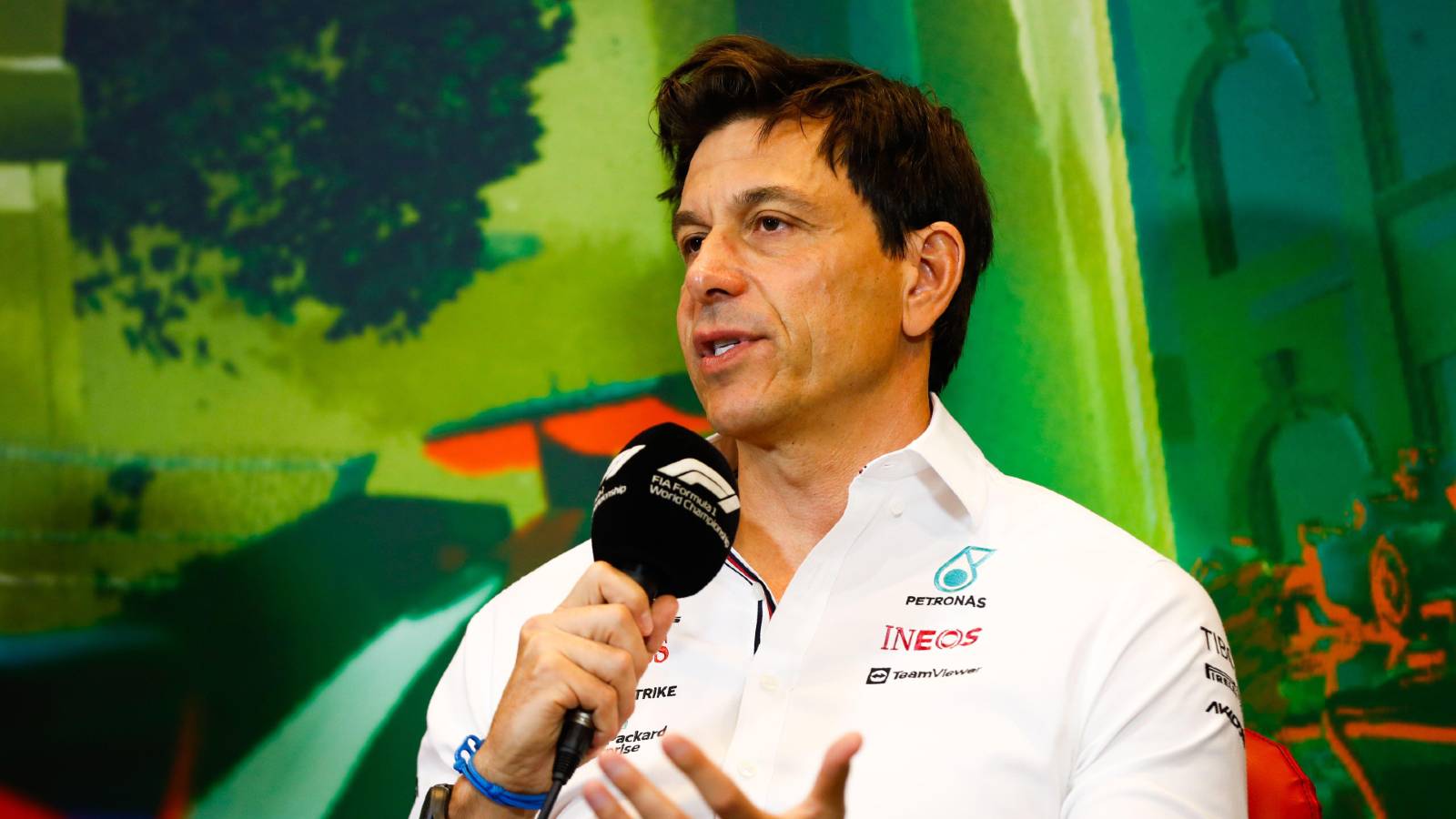 Toto Wolff speaking during a press conference. Baku June 2022.