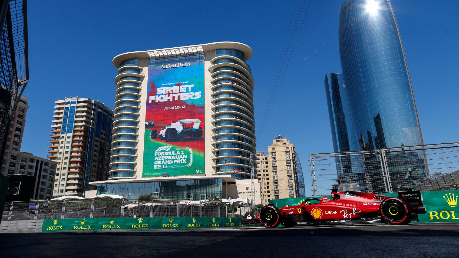 Ferrari's Charles Leclerc drives in qualifying for the Azerbaijan Grand Prix. Baku, June 2022.