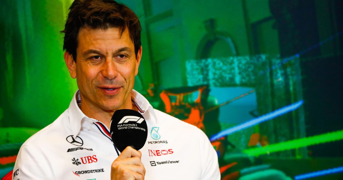 Mercedes boss Toto Wolff addresses the media at the Azerbaijan Grand Prix. Baku, June 2022.
