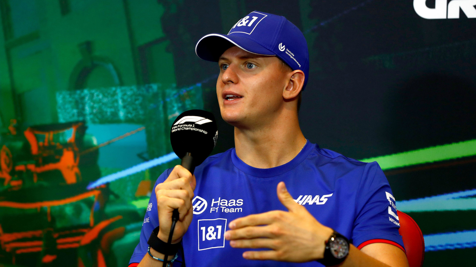 Mick Schumacher explains in the press conference. Baku June 2022