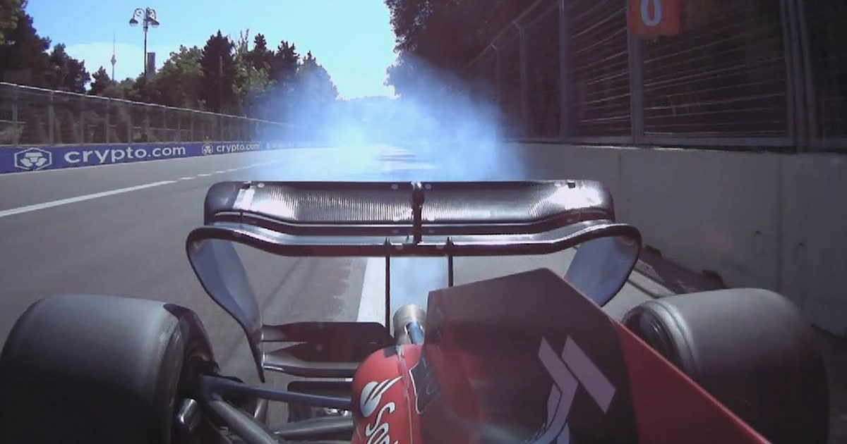 Charles Leclerc's engine fails. Baku June 2022.