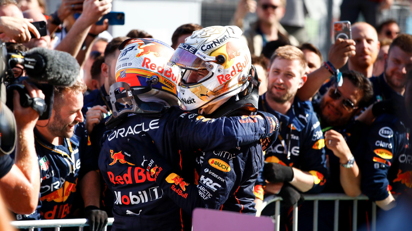 Red Bull's Max Verstappen celebrates victory in the Azerbaijan Grand Prix.
