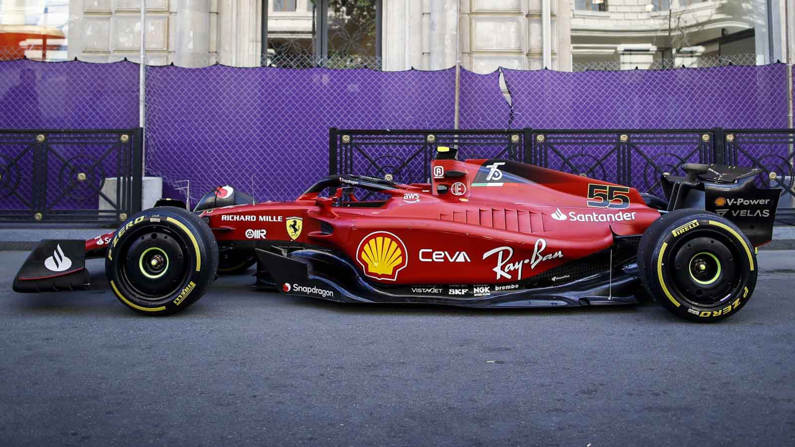 The stricken Ferrari of Carlos Sainz. Baku June 2022.