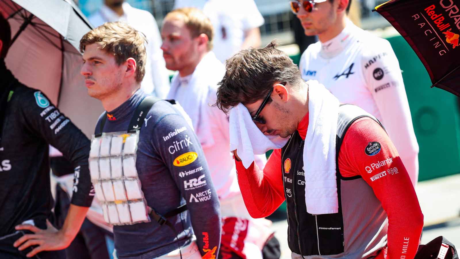 Max Verstappen alongside Charles Leclerc. Baku June 2022.