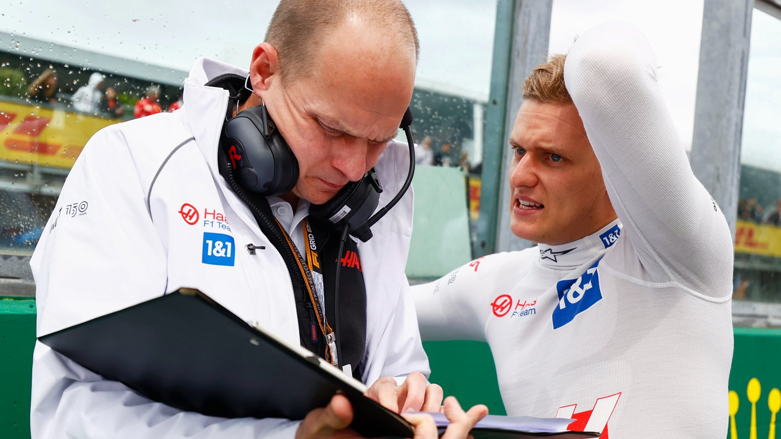 Mick Schumacher speaking to Gary Gannon. Photo: Haas)