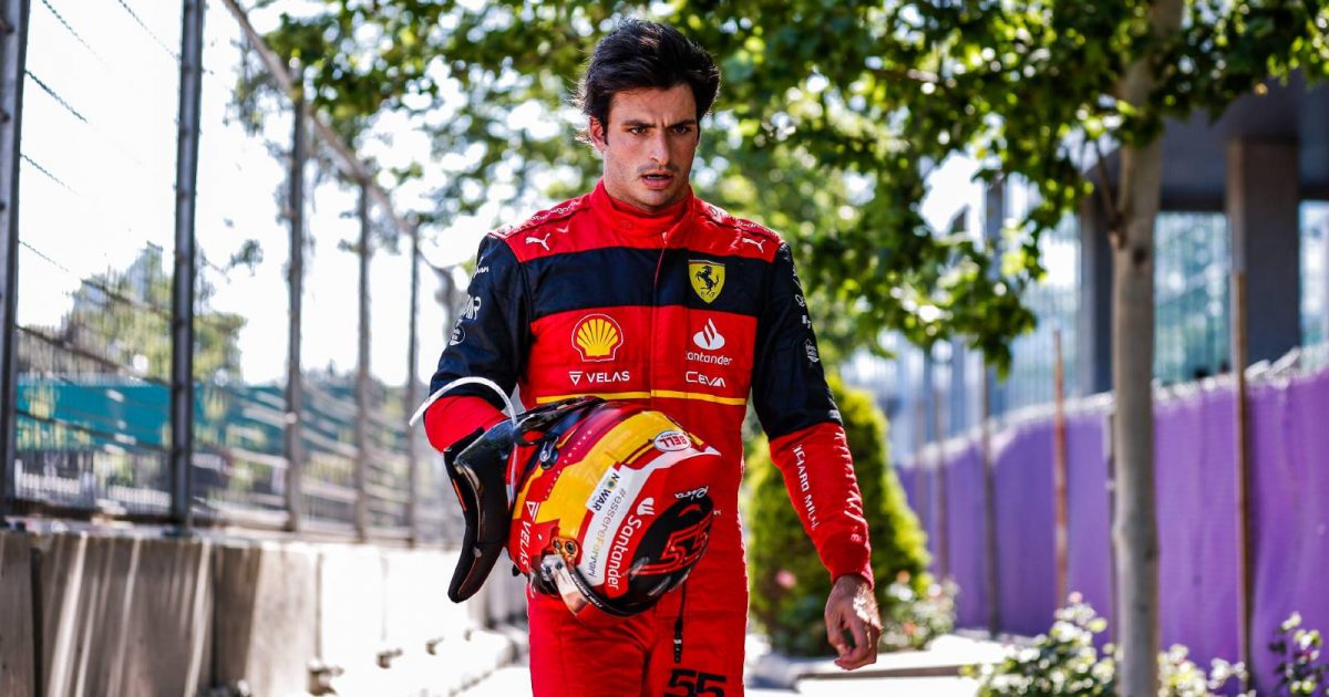 Carlos Sainz trudges back to the paddock. Baku June 2022.