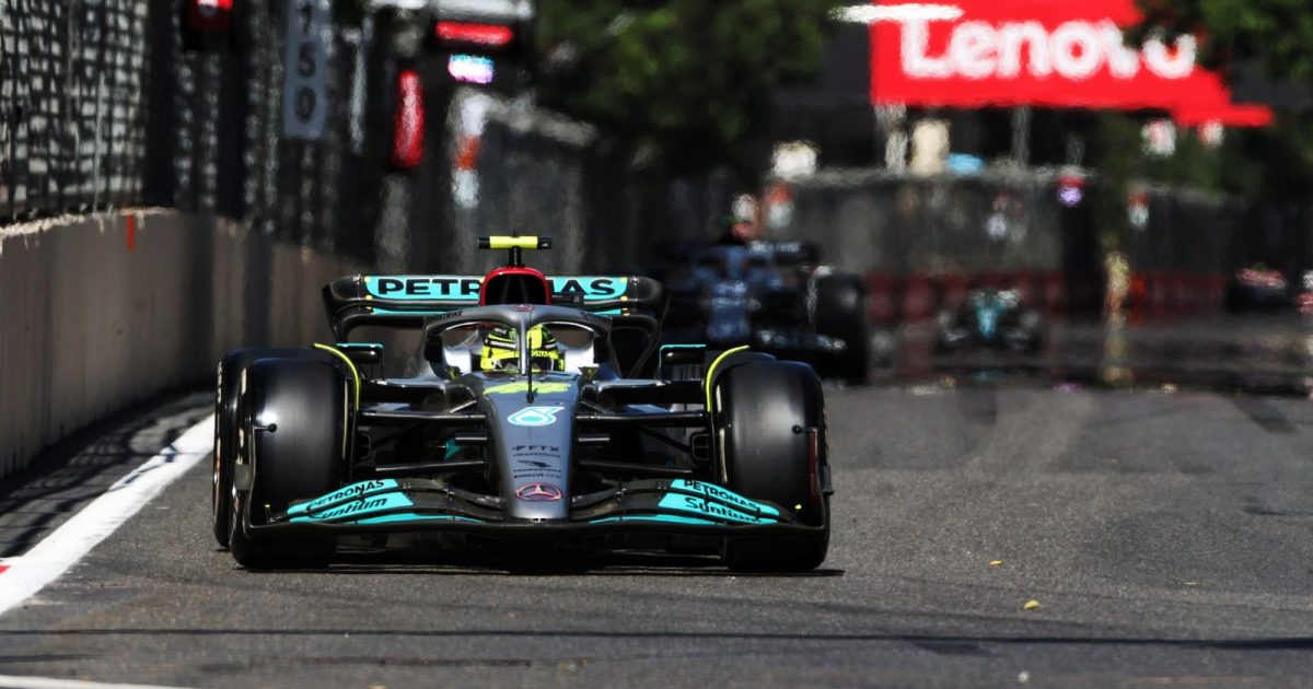 Lewis Hamilton driving during the Azerbaijan Grand Prix. Baku, June 2022.