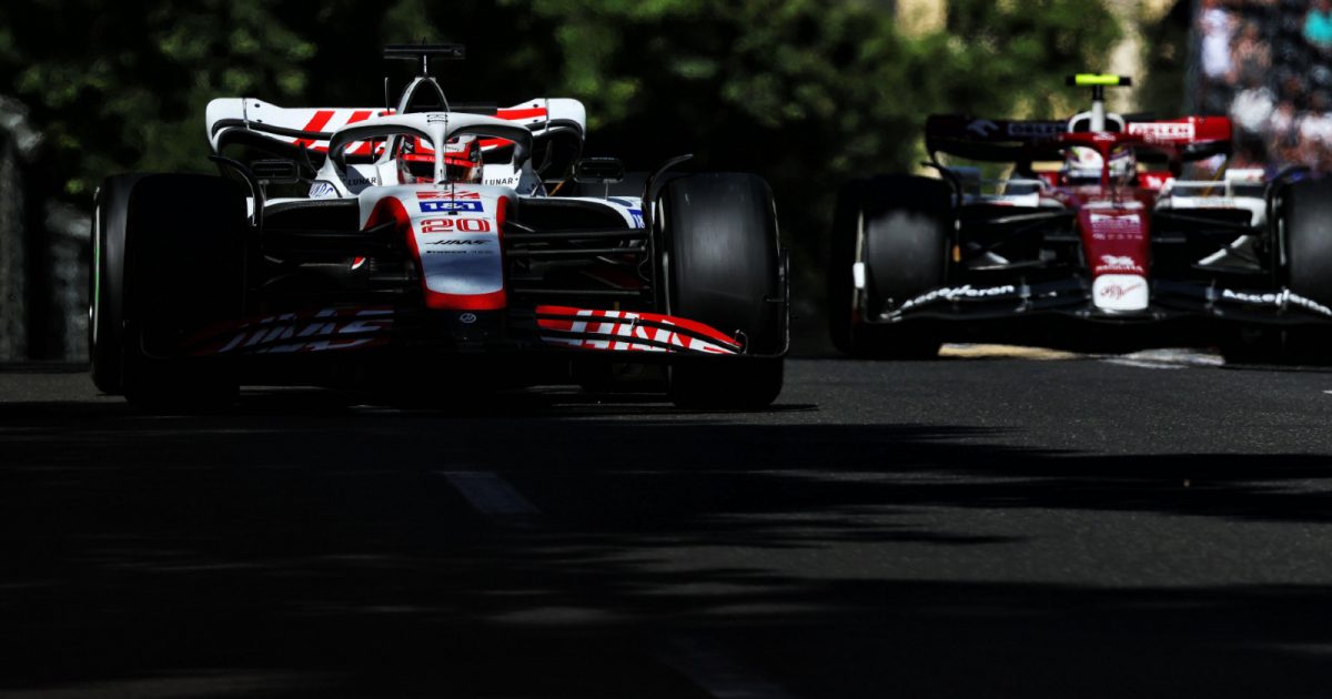 Haas' Kevin Magnussen drives during the Azerbaijan Grand Prix. Baku, June 2022.