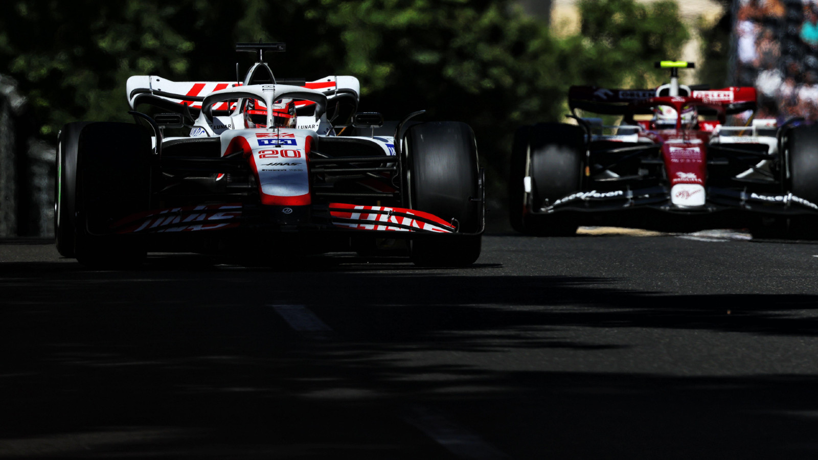 Haas' Kevin Magnussen drives during the Azerbaijan Grand Prix. Baku, June 2022.