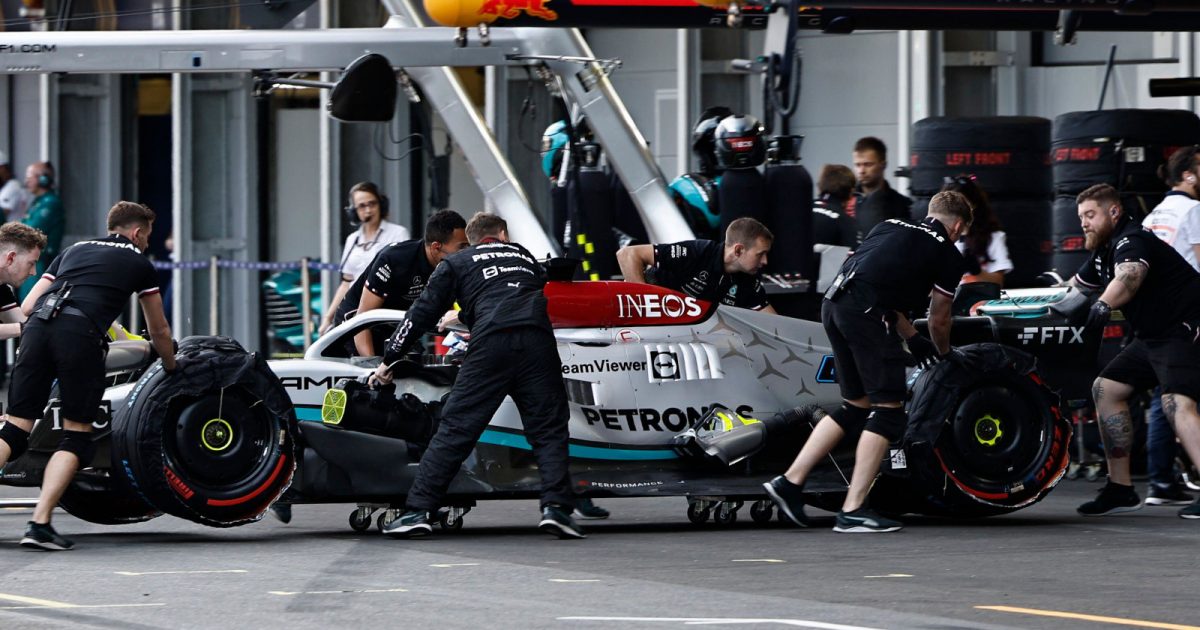 Lewis Hamilton pushed back in the Mercedes garage. Baku June 2022