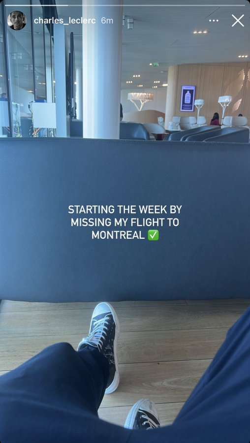 Charles Leclerc misses flight to Montreal.