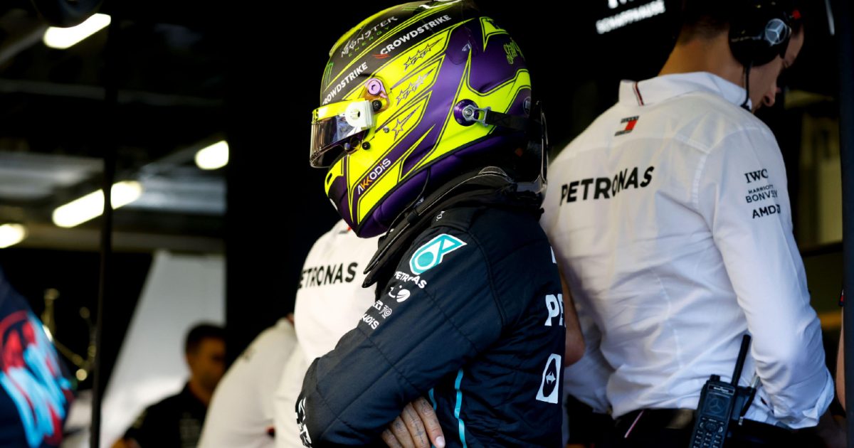 Mercedes' Lewis Hamilton during the Azerbaijan Grand Prix. Baku, June 2022.