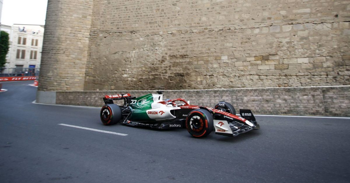 Valtteri Bottas drives past the castle in the Alfa Romeo C42. Azerbaijan, June 2022.