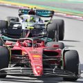 Carlos Sainz racing ahead of Lewis Hamilton. Spain May 2022