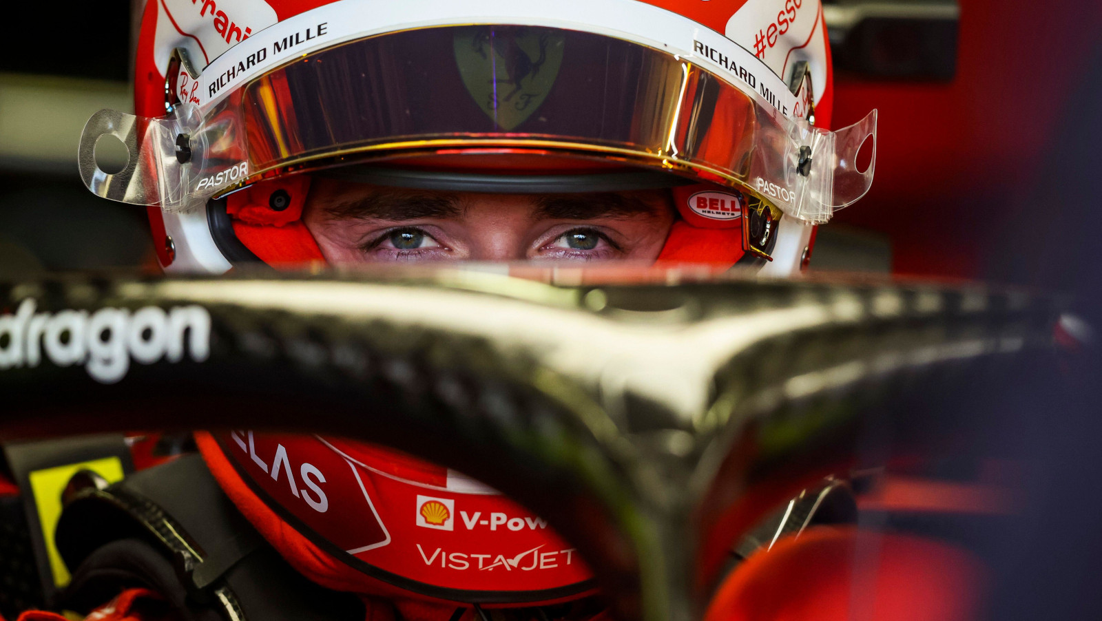 Charles Leclerc close up with Halo. FIA Formula 1 Baku June 2022