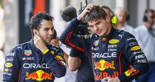 Sergio Perez and Max Verstappen speaking after the race. Baku June 2022