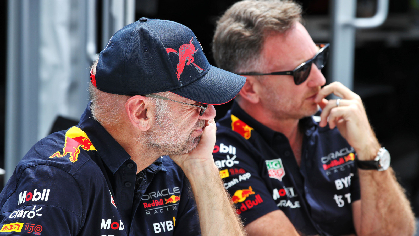 Adrian Newey in conversation with Christian Horner, relaxed. Montreal June 2022