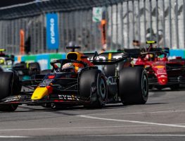 Red Bull's Max Verstappen leads the Canadian Grand Prix ahead of Ferrari's Carlos Sainz on Pirelli tyres. Montreal, June 2022.