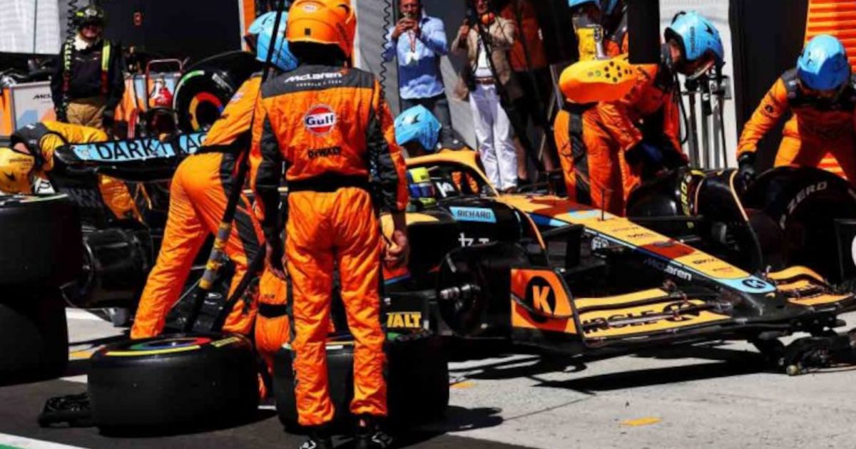 Lando Norris and the tyre mishap in the Circuit Gilles Villeneuve pit lane. Canada June 2022