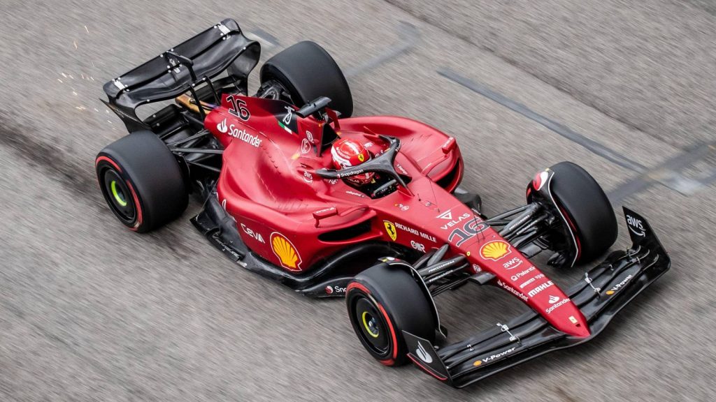Aerial shot of Charles Leclerc in action. Italy April 2022