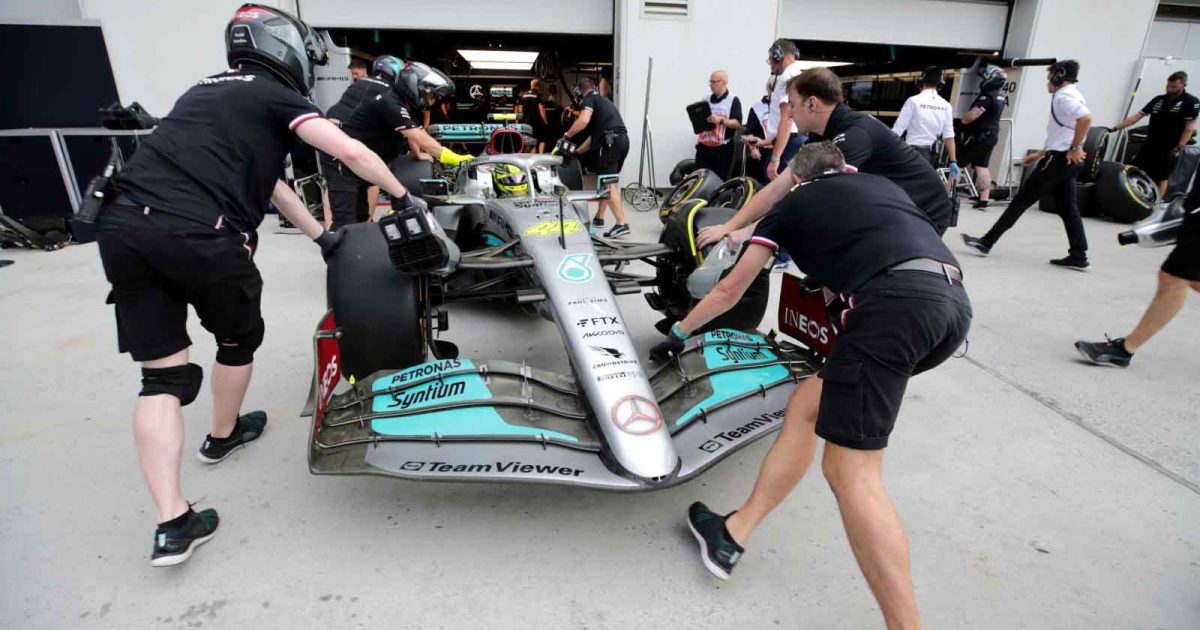 Lewis Hamilton wheeled into the Mercedes garage. Canada June 2022.