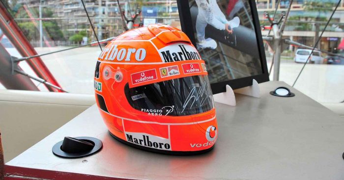 A signed Michael Schumacher helmet. Monaco May 2021.