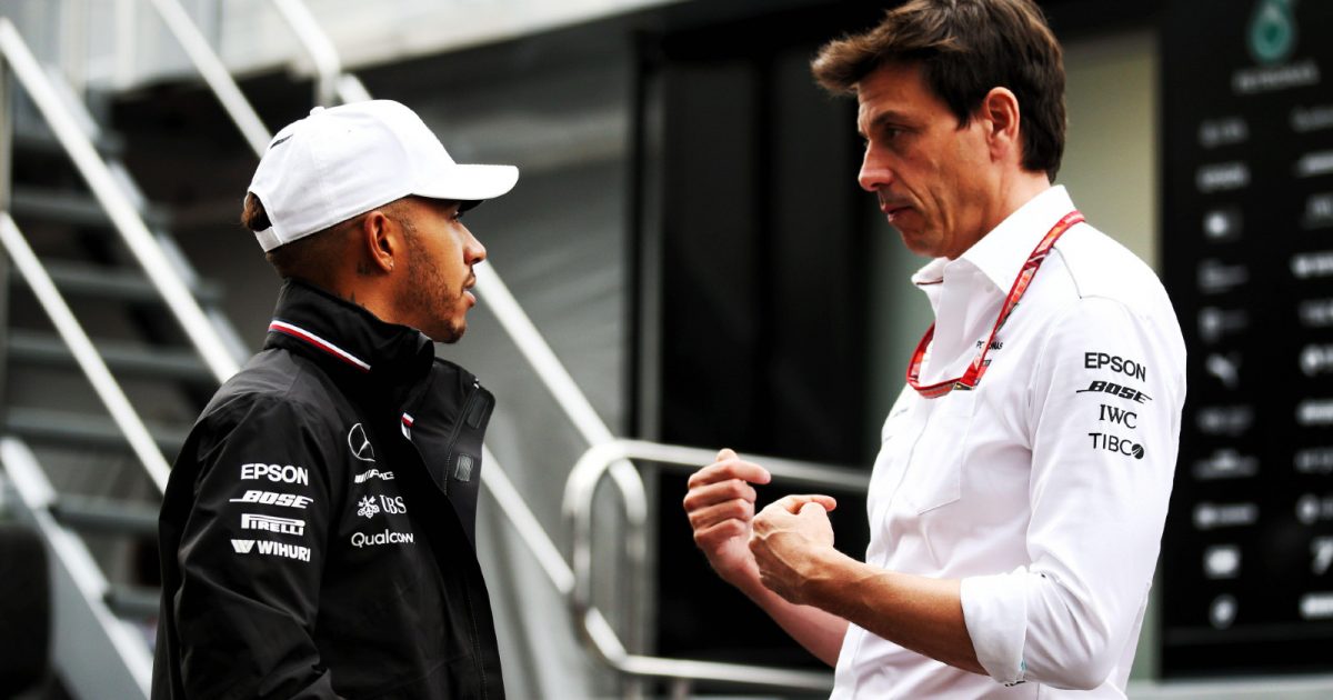 Mercedes' Toto Wolff and Lewis Hamilton.