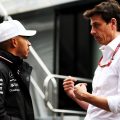 Mercedes' Toto Wolff and Lewis Hamilton.