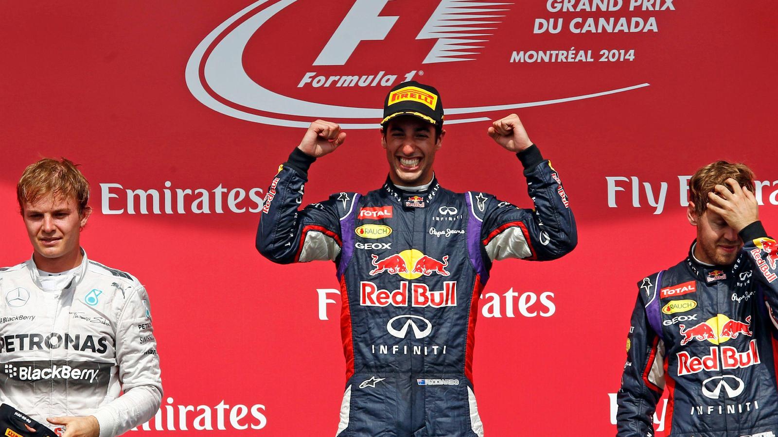 Daniel Ricciardo celebrates. Montreal, June 2014.