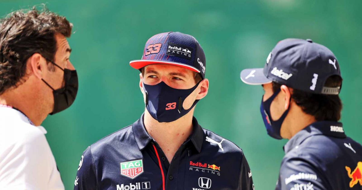 Mark Webber with Max Verstappen and Sergio Perez. Bahrain March 2021.
