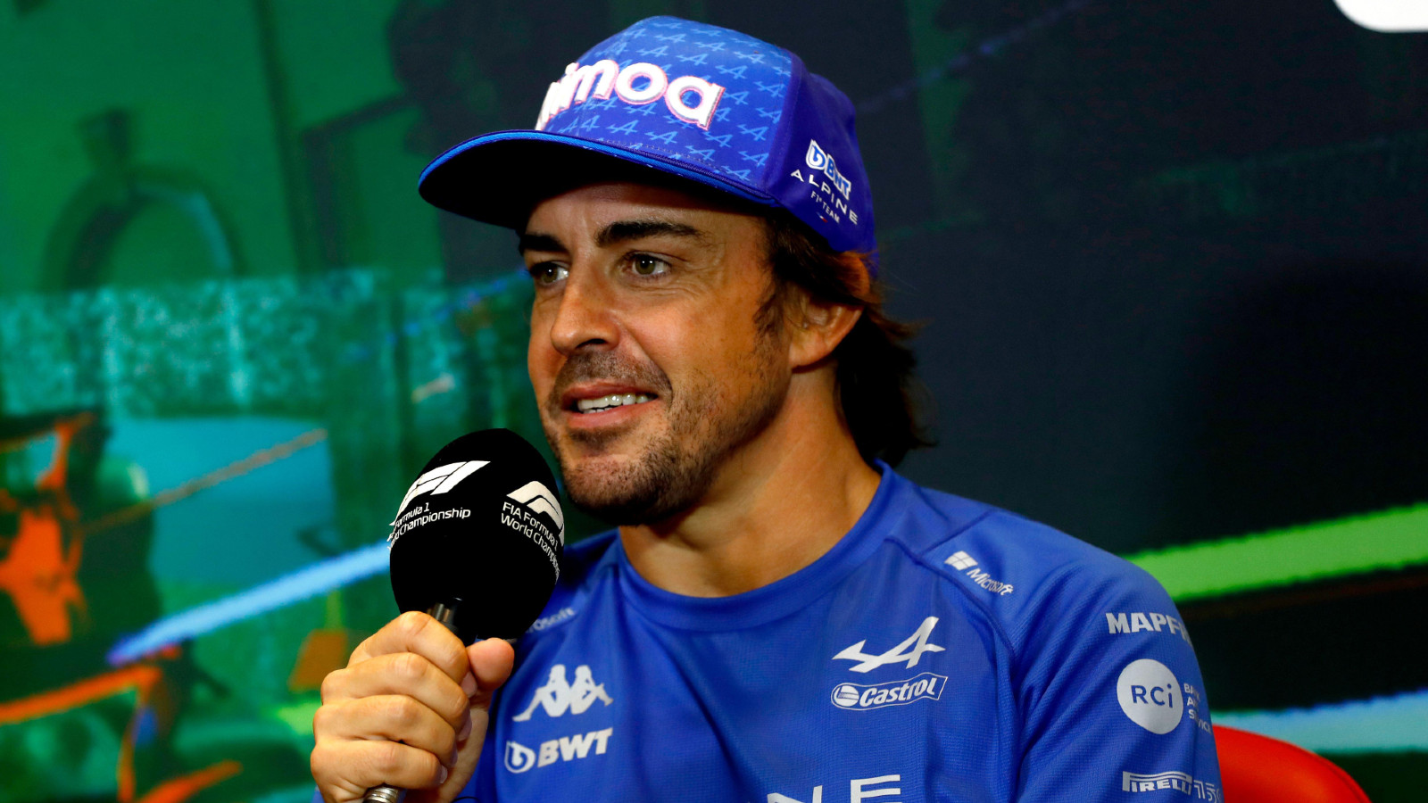Alpine's Fernando Alonso addresses the media at the Azerbaijan Grand Prix. Baku, June 2022.