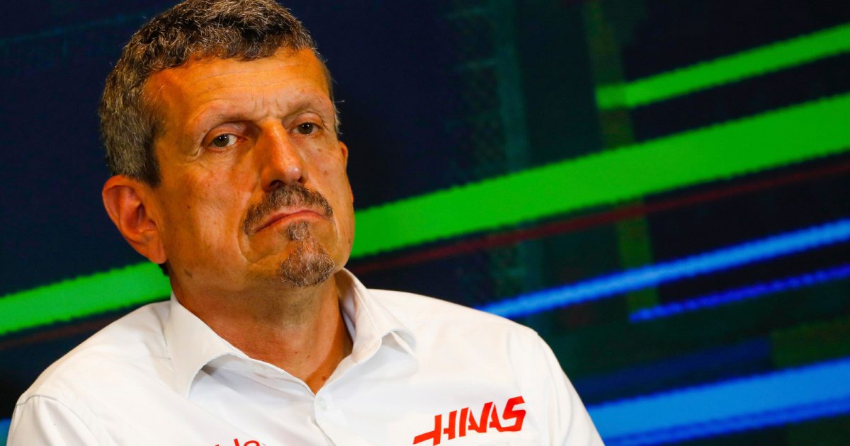 Guenther Steiner looking serious in a press conference. Baku June 2022