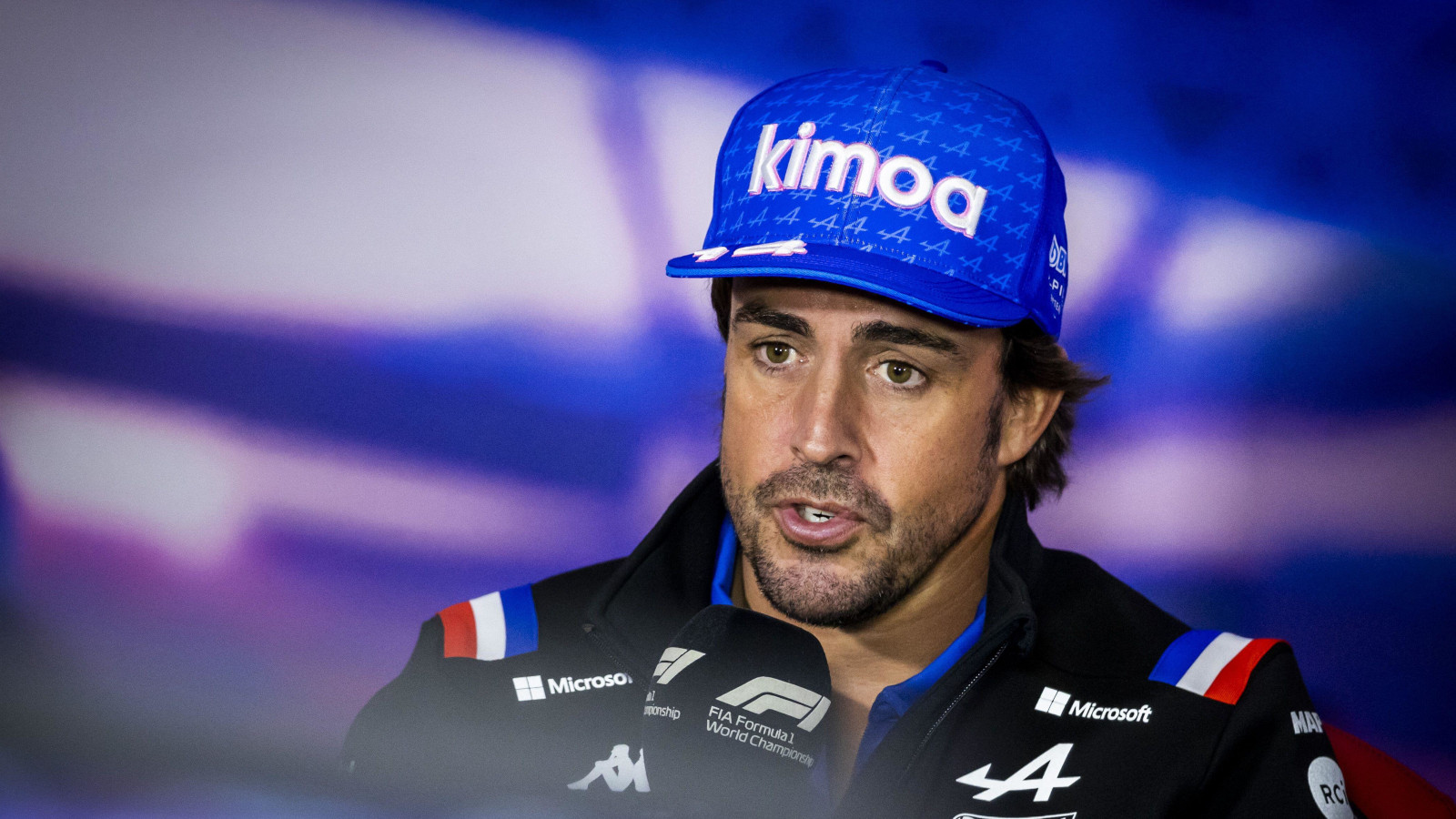Fernando Alonso speaking during a press conference at the Silverstone circuit. Britain July 2022