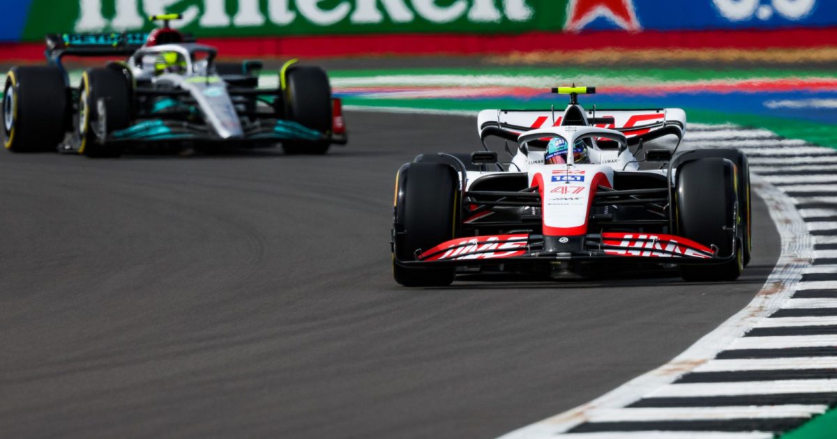 Mick Schumacher ahead of Lewis Hamilton in practice. Silverstone July 2022