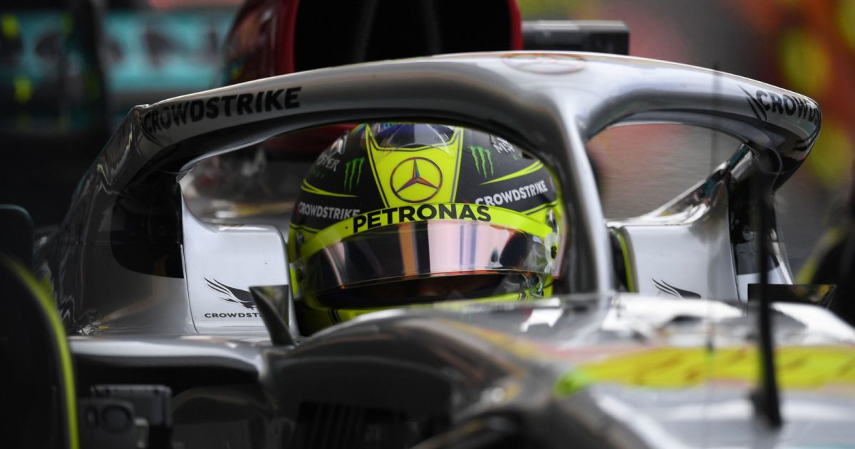 Lewis Hamilton up close in his yellow helmet. Silverstone July 2022