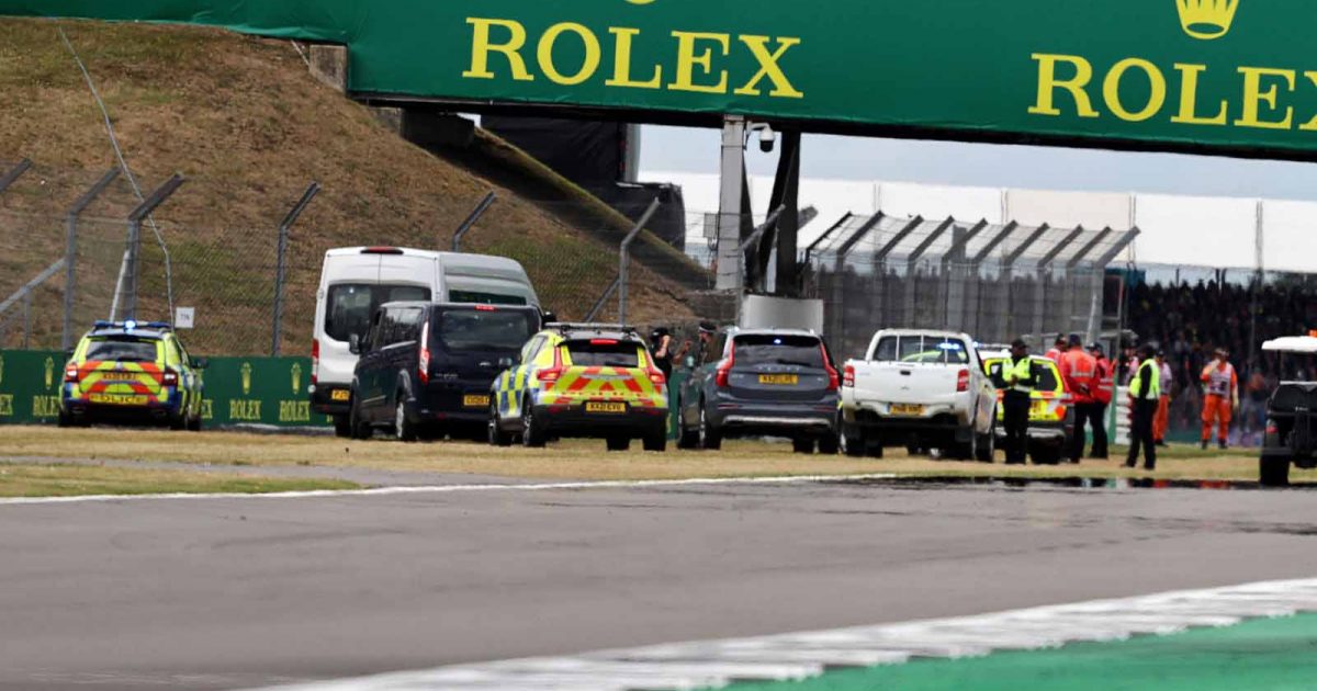 Protesters are arrested at the British GP. Silverstone July 2022.