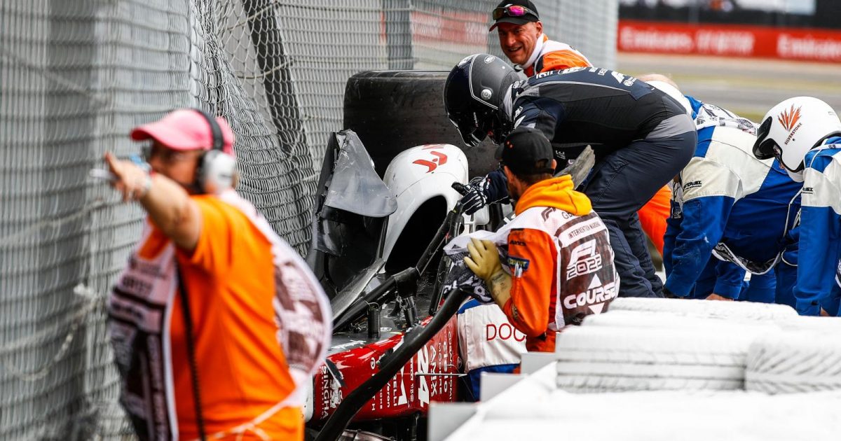 Zhou Guanyu's car following a crash. Silverstone, July 2022.